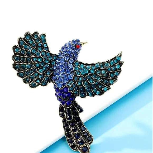 Retro Rhinestone Hummingbird Brooch - Picture 3 of 6